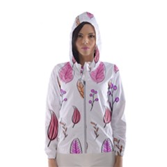 Leaves-pink Women s Hooded Windbreaker by nateshop