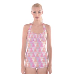 Pattern Triangle Pink Boyleg Halter Swimsuit  by nateshop