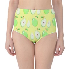 Apple Pattern Green Yellow Classic High-waist Bikini Bottoms by artworkshop