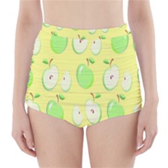 Apple Pattern Green Yellow High-waisted Bikini Bottoms by artworkshop