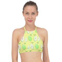 Apple Pattern Green Yellow Racer Front Bikini Top by artworkshop