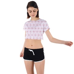 Pattern Christmas Pattern Red Stars Tie Back Short Sleeve Crop Tee by Sapixe