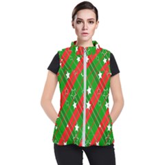 Background-green Red Star Women s Puffer Vest by nateshop