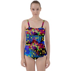Blobs Dots Abstract Art Waves Twist Front Tankini Set by Amaryn4rt