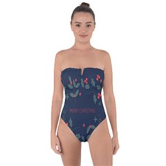 Merry Christmas Holiday Pattern  Tie Back One Piece Swimsuit by artworkshop