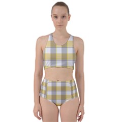 Grey Yellow Plaids Racer Back Bikini Set by ConteMonfrey