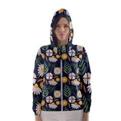 Flower Grey Pattern Floral Women s Hooded Windbreaker by Dutashop
