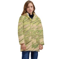 Green Pattern Texture Marble Kid s Hooded Longline Puffer Jacket by Wegoenart