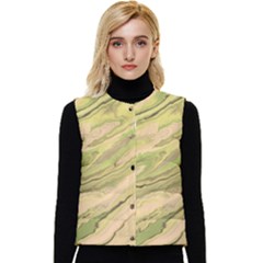 Green Pattern Texture Marble Women s Short Button Up Puffer Vest by Wegoenart