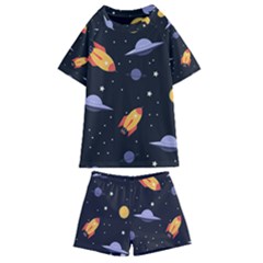 Cosmos Rocket Spaceships Ufo Kids  Swim Tee And Shorts Set by Wegoenart