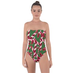 Christmas Wrapping Paper Abstract Tie Back One Piece Swimsuit by danenraven