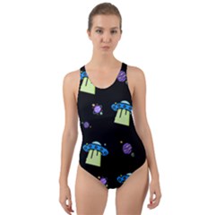 Illustration Cosmos Cosmo Rocket Spaceship Ufo Cut-out Back One Piece Swimsuit by danenraven