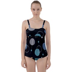 Circle Pattern Abstract Polka Dot Twist Front Tankini Set by danenraven