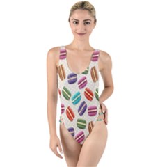 Macaron Macaroon Stylized Macaron Design Repetition High Leg Strappy Swimsuit by artworkshop