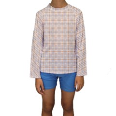 Portuguese Vibes - Brown And White Geometric Plaids Kids  Long Sleeve Swimwear by ConteMonfrey