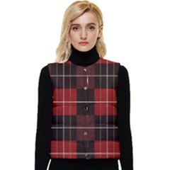 Modern Red Plaids Women s Short Button Up Puffer Vest by ConteMonfrey