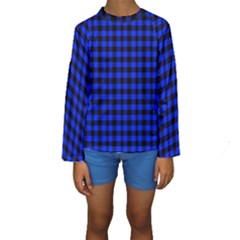 Neon Blue And Black Plaids Kids  Long Sleeve Swimwear by ConteMonfrey