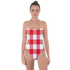Red And White Plaids Tie Back One Piece Swimsuit by ConteMonfrey