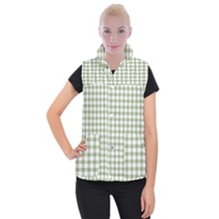 Green Tea White Small Plaids Women s Button Up Vest by ConteMonfrey