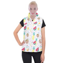 Pineapple And Watermelon Summer Fruit Women s Button Up Vest by Jancukart