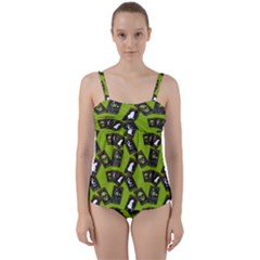 Cats And Skulls - Modern Halloween  Twist Front Tankini Set by ConteMonfrey