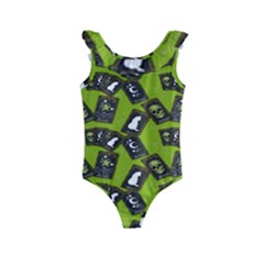 Cats And Skulls - Modern Halloween  Kids  Frill Swimsuit by ConteMonfrey