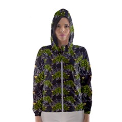 Halloween - Green Roses On Spider Web  Women s Hooded Windbreaker by ConteMonfrey