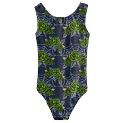 Halloween - Green Roses On Spider Web  Kids  Cut-out Back One Piece Swimsuit by ConteMonfrey