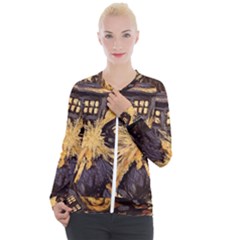 Brown And Black Abstract Painting Doctor Who Tardis Vincent Van Gogh Casual Zip Up Jacket by danenraven