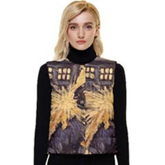 Brown And Black Abstract Painting Doctor Who Tardis Vincent Van Gogh Women s Short Button Up Puffer Vest by danenraven