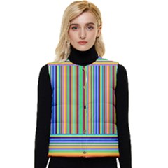 Abstract Stripe Pattern Rainbow Women s Short Button Up Puffer Vest