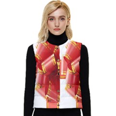 Red Ribbon Bow On White Background Women s Short Button Up Puffer Vest by artworkshop