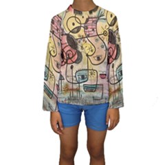 Puzzle Abstract Drawing Mysterious Kids  Long Sleeve Swimwear by Wegoenart