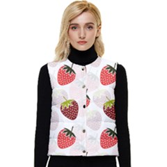 Strawberry Fruit Pattern Background Women s Short Button Up Puffer Vest by Wegoenart