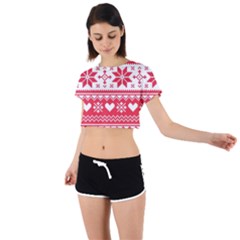 Nordic-seamless-knitted-christmas-pattern-vector Tie Back Short Sleeve Crop Tee by nateshop