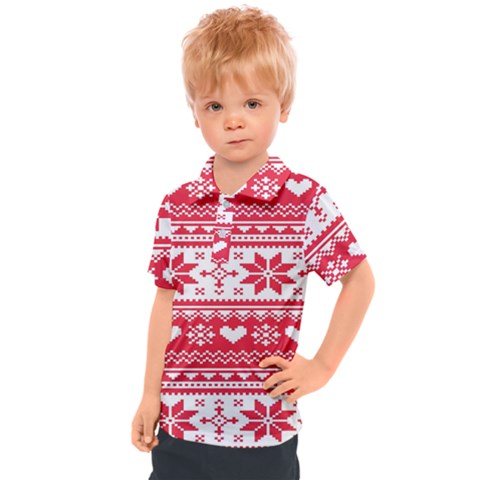 Nordic-seamless-knitted-christmas-pattern-vector Kids  Polo Tee by nateshop