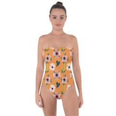 Flower White Pattern Floral Tie Back One Piece Swimsuit by Ravend