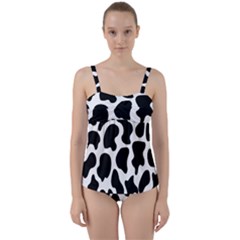 Cow Black And White Spots Twist Front Tankini Set by ConteMonfrey