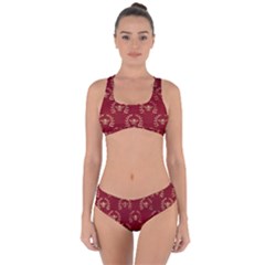 Golden Bees Red Sky Criss Cross Bikini Set by ConteMonfrey