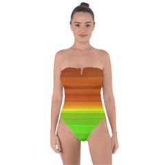 Orange And Green Blur Abstract Print Tie Back One Piece Swimsuit by dflcprintsclothing