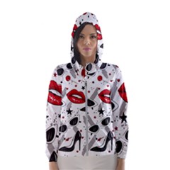 Red Lips Black Heels Pattern Women s Hooded Windbreaker