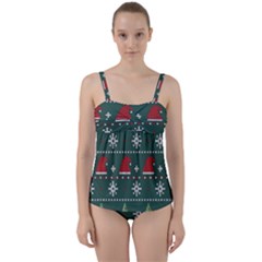 Beautiful Knitted Christmas Xmas Pattern Twist Front Tankini Set by Jancukart