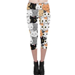 Cute-cat-kitten-cartoon-doodle-seamless-pattern Capri Leggings  by Jancukart