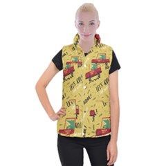 Childish-seamless-pattern-with-dino-driver Women s Button Up Vest by Jancukart