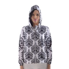 Black And White Ornament Damask Vintage Women s Hooded Windbreaker by ConteMonfrey