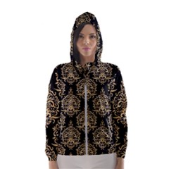 Black And Cream Ornament Damask Vintage Women s Hooded Windbreaker by ConteMonfrey