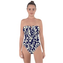 Blue Floral Tribal Tie Back One Piece Swimsuit