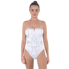 Going To Space - Cute Starship Doodle  Tie Back One Piece Swimsuit by ConteMonfrey