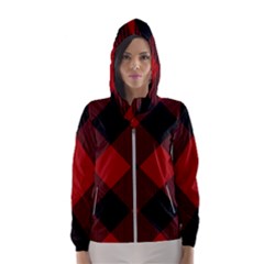 Black And Dark Red Plaids Women s Hooded Windbreaker by ConteMonfrey