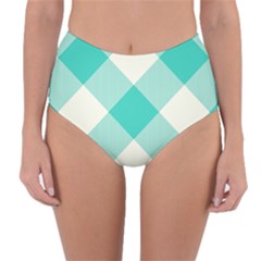 Blue Turquoise Diagonal Plaids Reversible High-waist Bikini Bottoms by ConteMonfrey